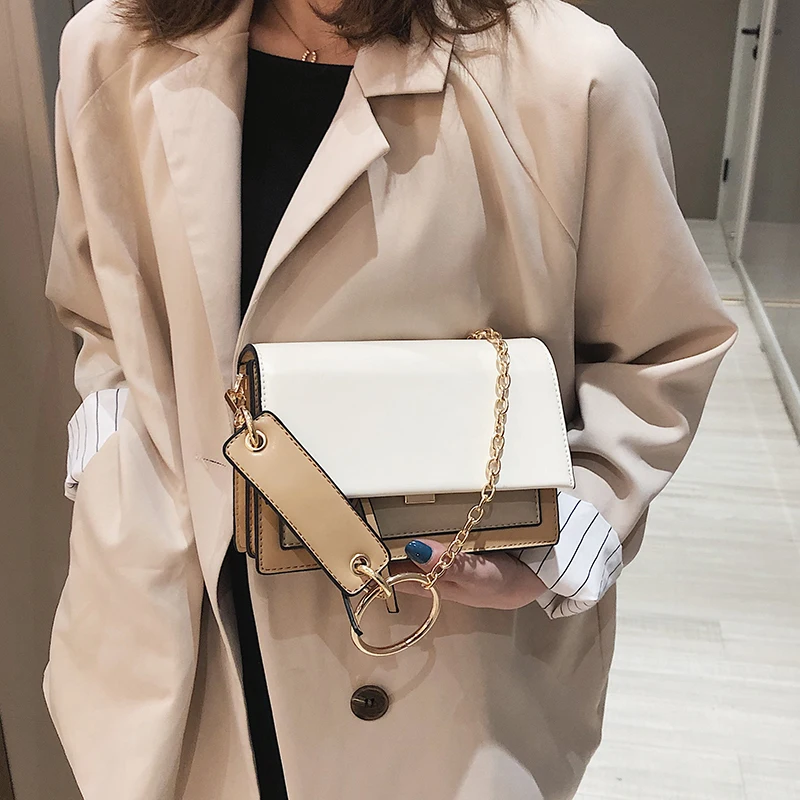 

JI HAO Original Design Bags for Women 2019 Female PU Leather Solid Shoulder Bags Fashion Flap Bag Patchwork Chain Crossbody Bag