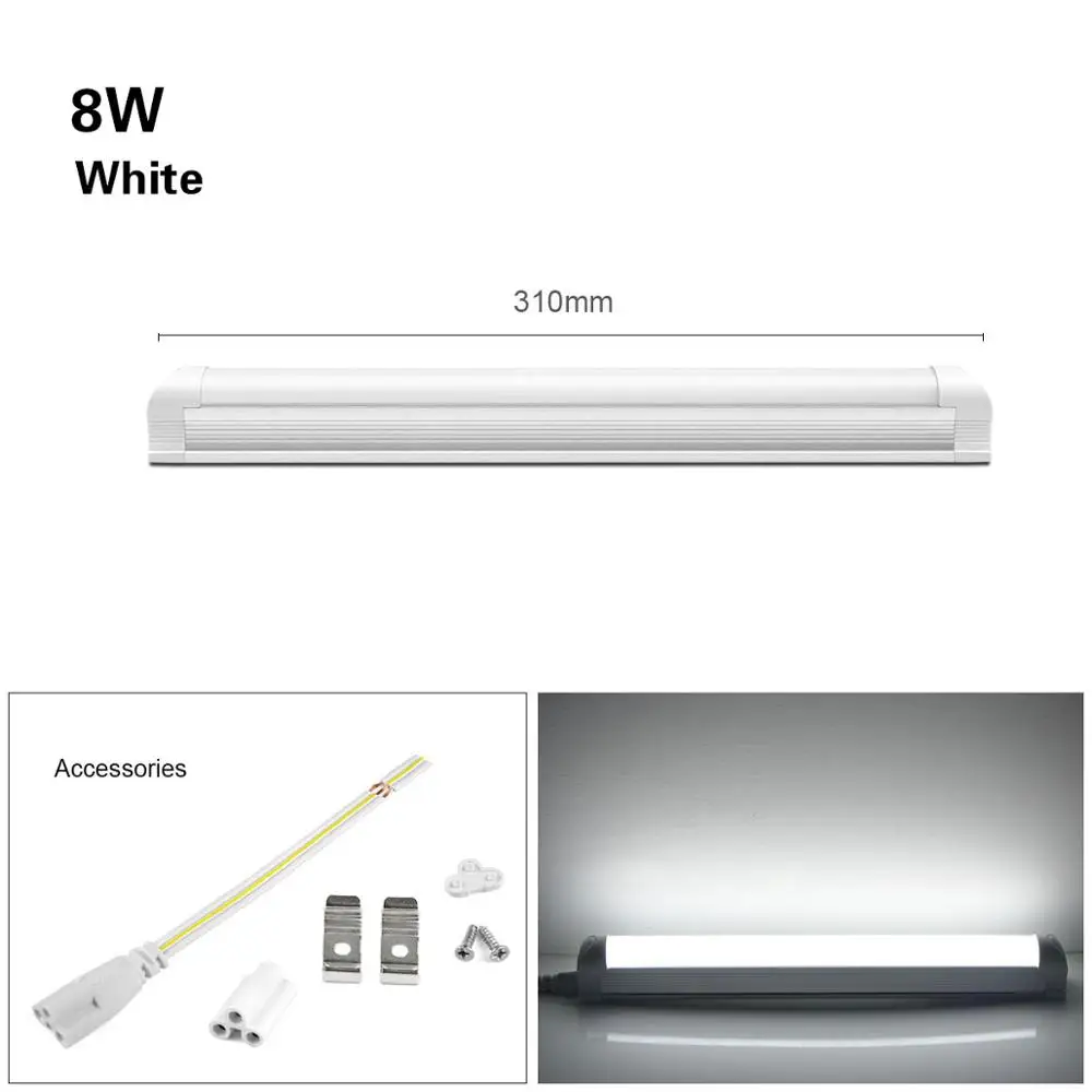 T8 ламповый Светодиодный светильник 8 Вт 12 Вт 220 В 300 мм 1 фут 600 мм 2 фута светодиодный T8 Интегрированный ламповый светильник, сменный флуоресцентный кухонный настенный светильник - Испускаемый цвет: 8W White