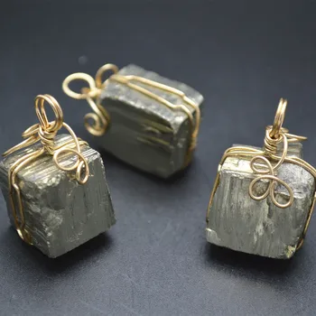 

Wire Wrapped Natural Pyrite Rough Stone Square Pendant Fashion Jewelry Making