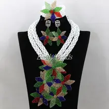 Многоцветная Цветочная подвеска, эффектное ожерелье, набор роскошных свадебных украшений в африканском стиле, цветочное ожерелье, серьги ALJ044