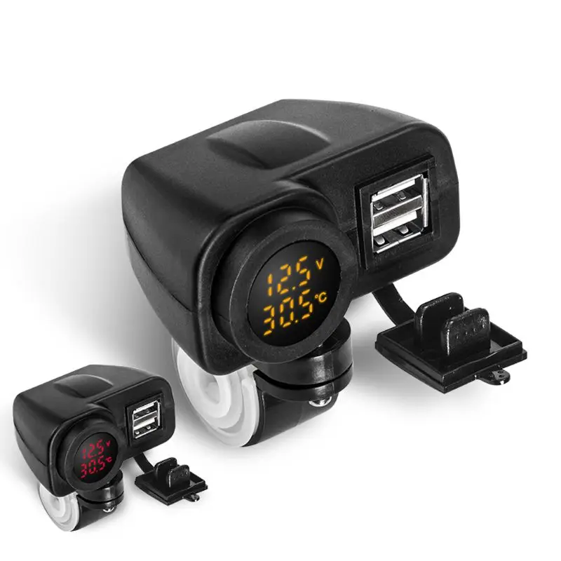 دراجة نارية شاحن USB مزدوج الفولتميتر ميزان الحرارة ل هواتف محمولة/أقراص/GPS L29K دراجة نارية شاحن USB مزدوج الفولتميتر ميزان الحرارة ل هواتف محمولة/أقراص/GPS L29K