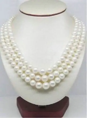 

HUGE PERFECT 3ROWS 9-10MM NATURAL ROUND SOUTH SEA WHITE PEARL NECKLACE 14k/20