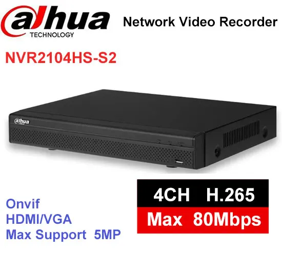 

Dahua NVR NVR2104HS-S2 4 Channel Compact 1U Lite Network Video recorder up to 5Mp Recording Onvif Network