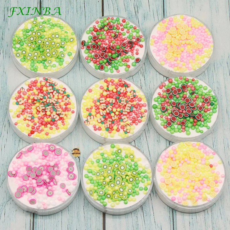 

FXINBA New 60Ml/Box Slime Fluffy Fimo Fruit Slices Foam Beads Diy Light Soft Clay Cotton Slime Supplies Kit Antistress Kids Toys