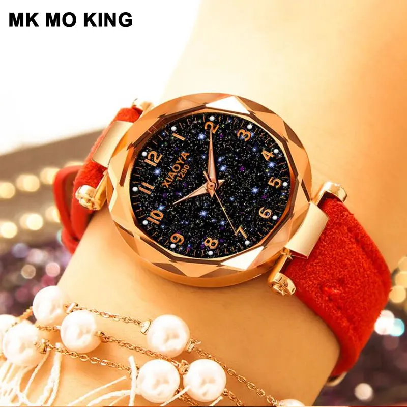 

Fashion simple luxury watch womenStar Sky Dial frosted quartz leather casual Rose Gold ladies clock bracelet dw relogio feminino