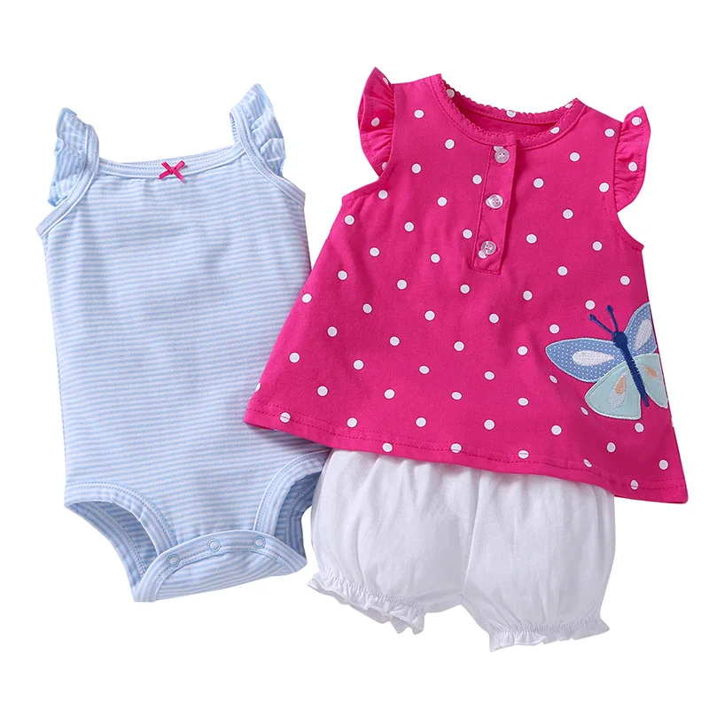 Комплект одежды из 3 предметов для маленьких девочек, летний детский хлопковый боди+ топ+ шорты, очень милая мягкая детская одежда Bebies - Цвет: 19