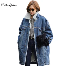 Rihschpiece зимняя Вельветовая джинсовая куртка женская винтажная длинная джинсовая куртка базовое пальто с карманами женская верхняя одежда RZF1314