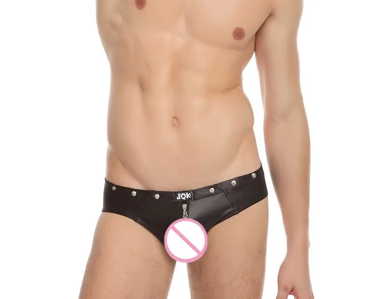 

High Quality Plus Size Sexy Lingerie Men Briefs Latex Zipper Rivet Underwear Brief Catsuit Latex Thong Gay Panties Mens