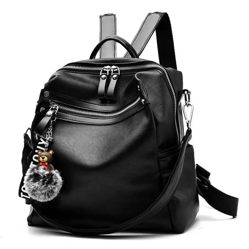 

Fashion Women Backpack High Quality PU Leather Solid Black School Bags For Teenagers Girls Top-handle Backpacks Herald Fashion
