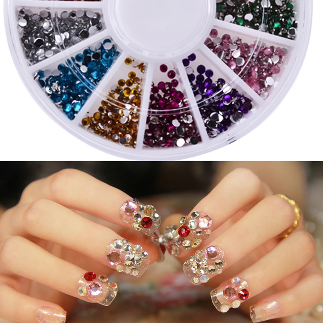 Acrylic UV Gel Nail Tools 1set 1.5mm Round Created Rhinestones 12