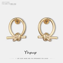 Yhpup, модные персонализированные круглые геометрические серьги-гвоздики с узлом, медь, S925 серебро, массивные серьги для женщин, вечерние, kolczyki