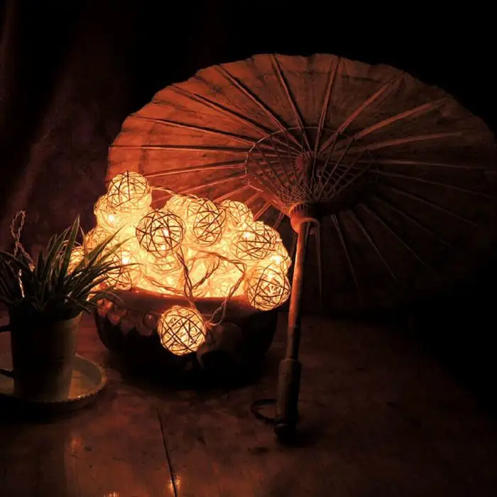 Глобус Ротанговые шарики, гирлянда 30 светодиодный Сказочный свет для спальни дома Патио газон сад Свадебная вечеринка JA55