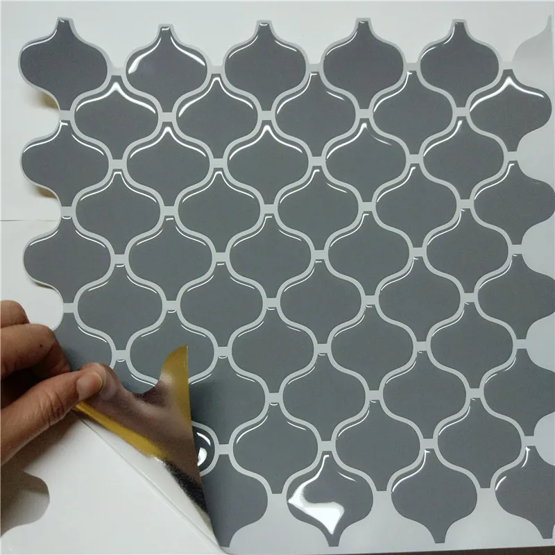 

Vividtiles Factory Outlet High Quality Vinyl Self Glue Decor Sticker Peel and Stick 3D Grey Lantern Mosaic Wall Tiles