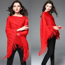 Модная накидка с кисточками, Однотонная футболка с длинными рукавами