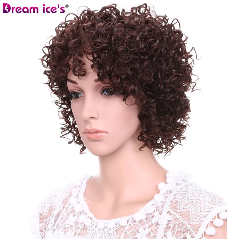 

Afro short Synthetic brown bouncy curly wigs, Dream ice's 12 inch long cosplay wig for women