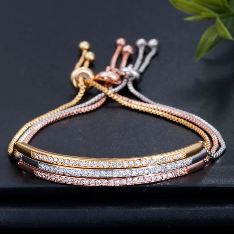 

Bilincolor fashion rose gold trendy with tiny cz adjustable bracelet for women