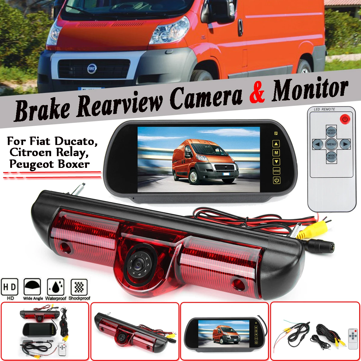 

LED IR Brake Light Rear View Reversing Parking Camera & 7 Inch Monitor Kit for Fiat Ducato For Citroen Relay for Peugeot Boxer