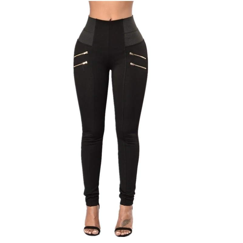 

NORMOV Casual High Waist Solid Color Leggings Women Push Up Slim Fit Zipper Leggings Plus Size Fitness Workout Pants Feminina