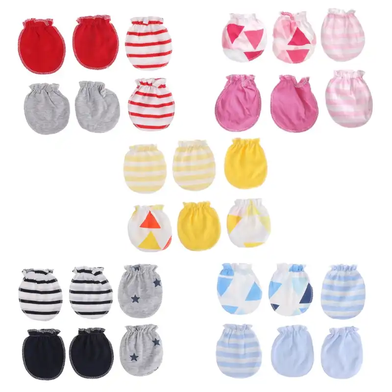 OTGO 3Pairs Fashion Baby Anti Scratching Gloves Newborn Protection Face Cotton Scratch Mittens for 0-12 Month