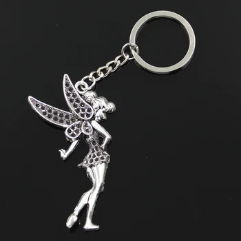 

Fashion 30mm Key Ring Metal Key Chain Keychain Jewelry Antique Silver Color Plated Ballet Dancer Girl Angel 72x40mm Pendant