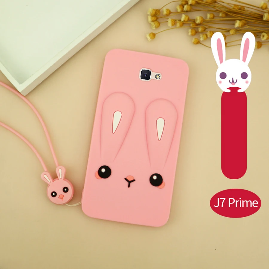 

For samsung galaxy j7 prime case j2 prime case cover lovely 3d cartoon rabbit with strap soft silicone shockproof phone bag