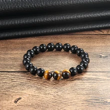LIVVY бренд Модный черный камень натуральный матовый и обсидиан черный 10 мм очаровательный Мужской Йога браслет, бижутерия AS232