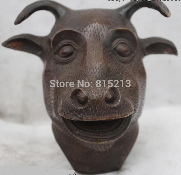 

bi0011779 5"Chinese Fengshui Bronze Lucky Zodiac Year Ox head Statue sculpture