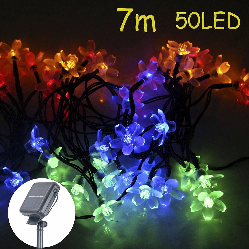 

50 LEDs 7M Solar Lamps String Fairy Lights Sakura Flower Christmas Lights Garlands Solar Lights For Outdoor Garden Decoration