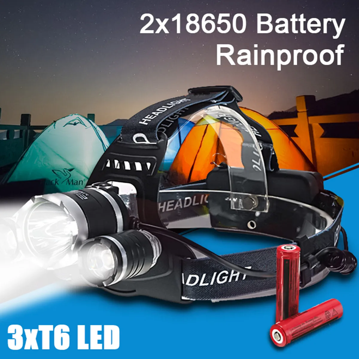 LED Headlamp 13000lm 3 T6 Headlight Fishing Head Lamp