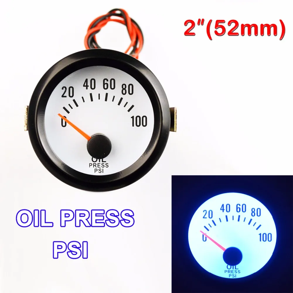 

DRAGON GAUGE 2" 52mm Car Gauge Oil Press Meter Blue Light 0~100 PSI Pressure with Sensor Black Shell 12V
