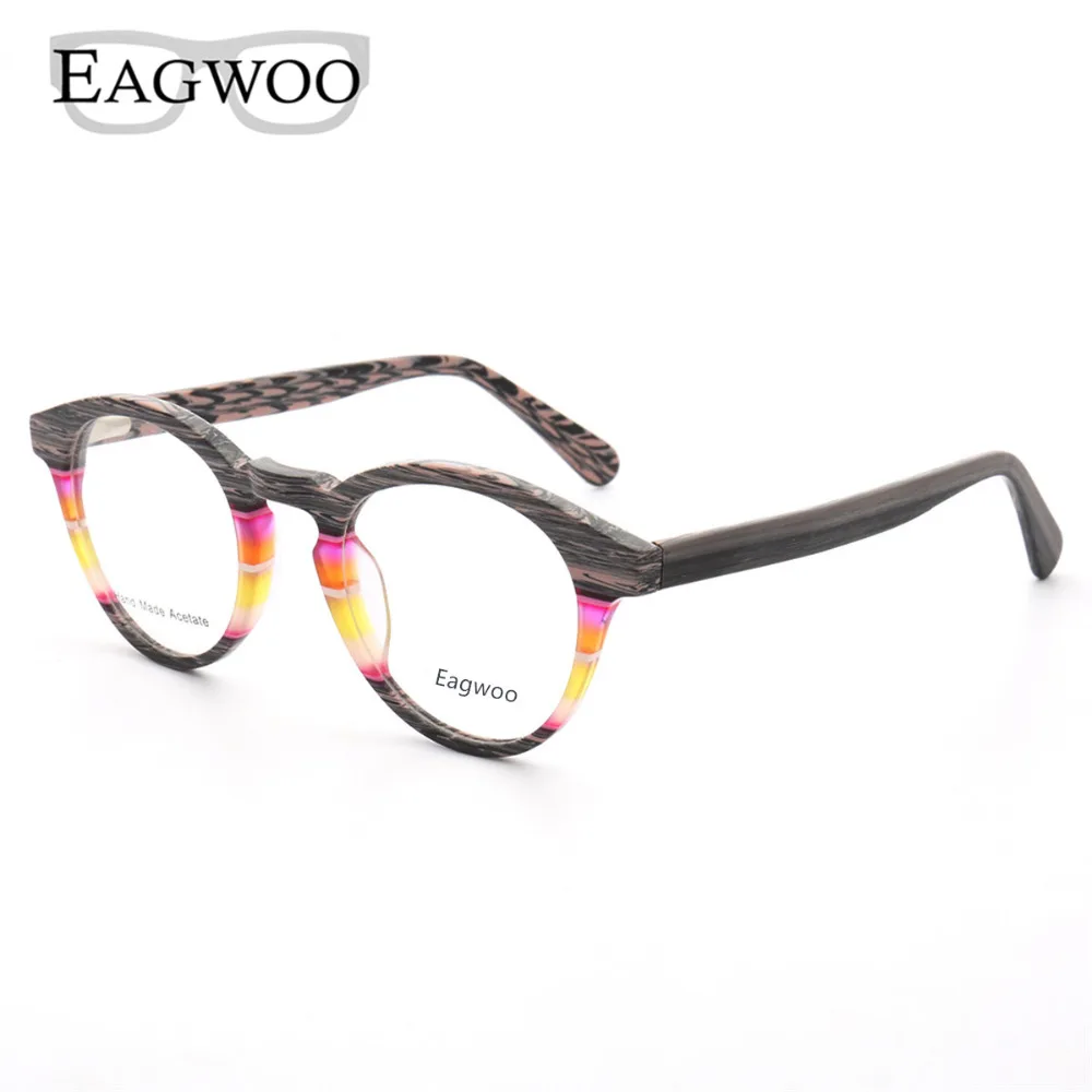 Круглые очки "кошачий глаз", дизайнерские очки с полной оправой, ацетатная оптическая оправа, Бамбуковая деревянная ацетатная винтажная оправа с пружинным дужком 3293