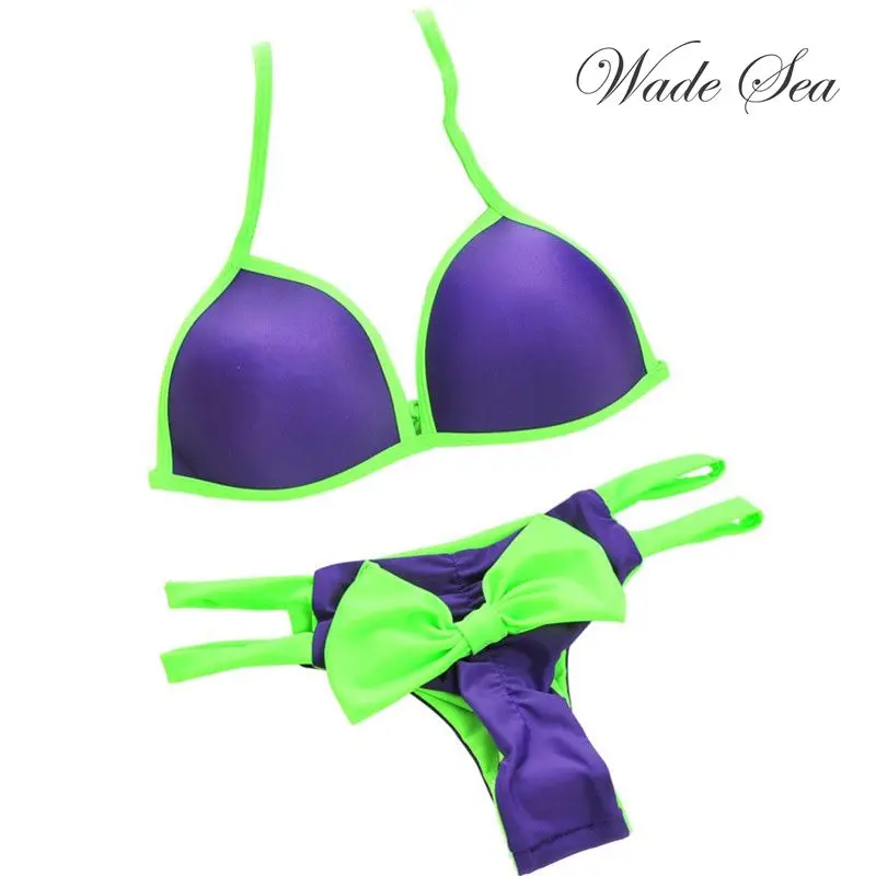 

Wade Sea Bow knot Bikini Hit Color Bandage Swimsuit BrazilianBiniki Colorfull Bathing Suits Summer Style