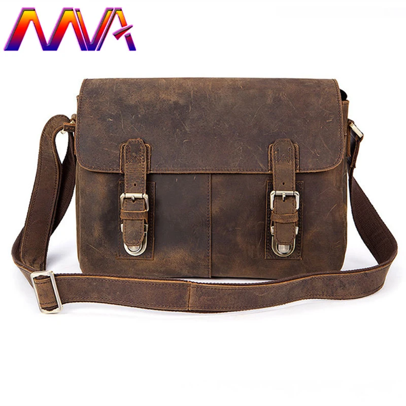 

MVA Crazy Hose Leather Men Shoulder Bag 100% Genuine Leather Men Messenger Bag Quality Cowhide Men Casual Cross Body Bag