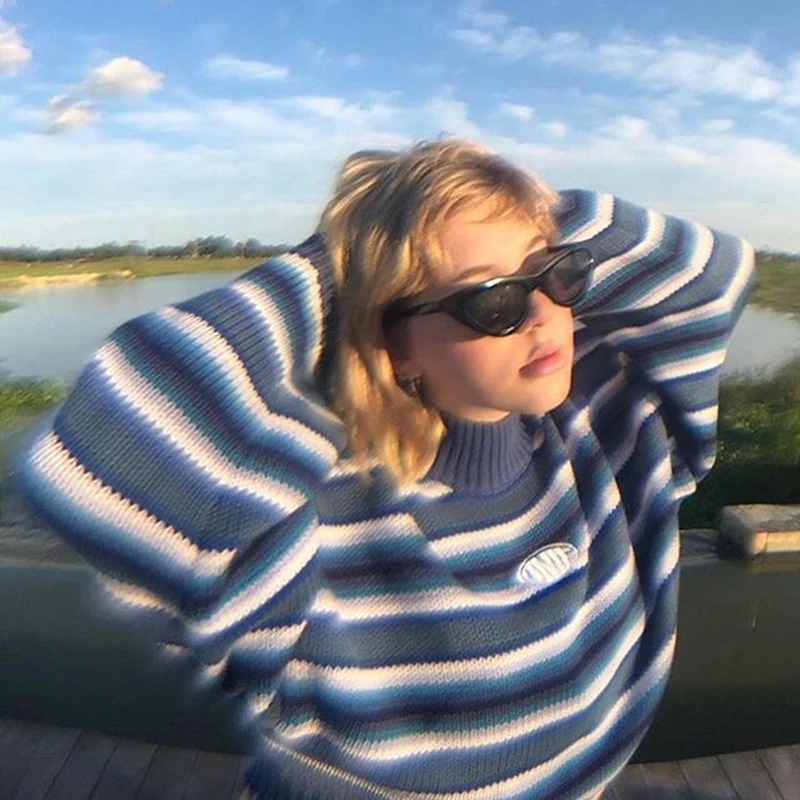blue and white striped jumper women's