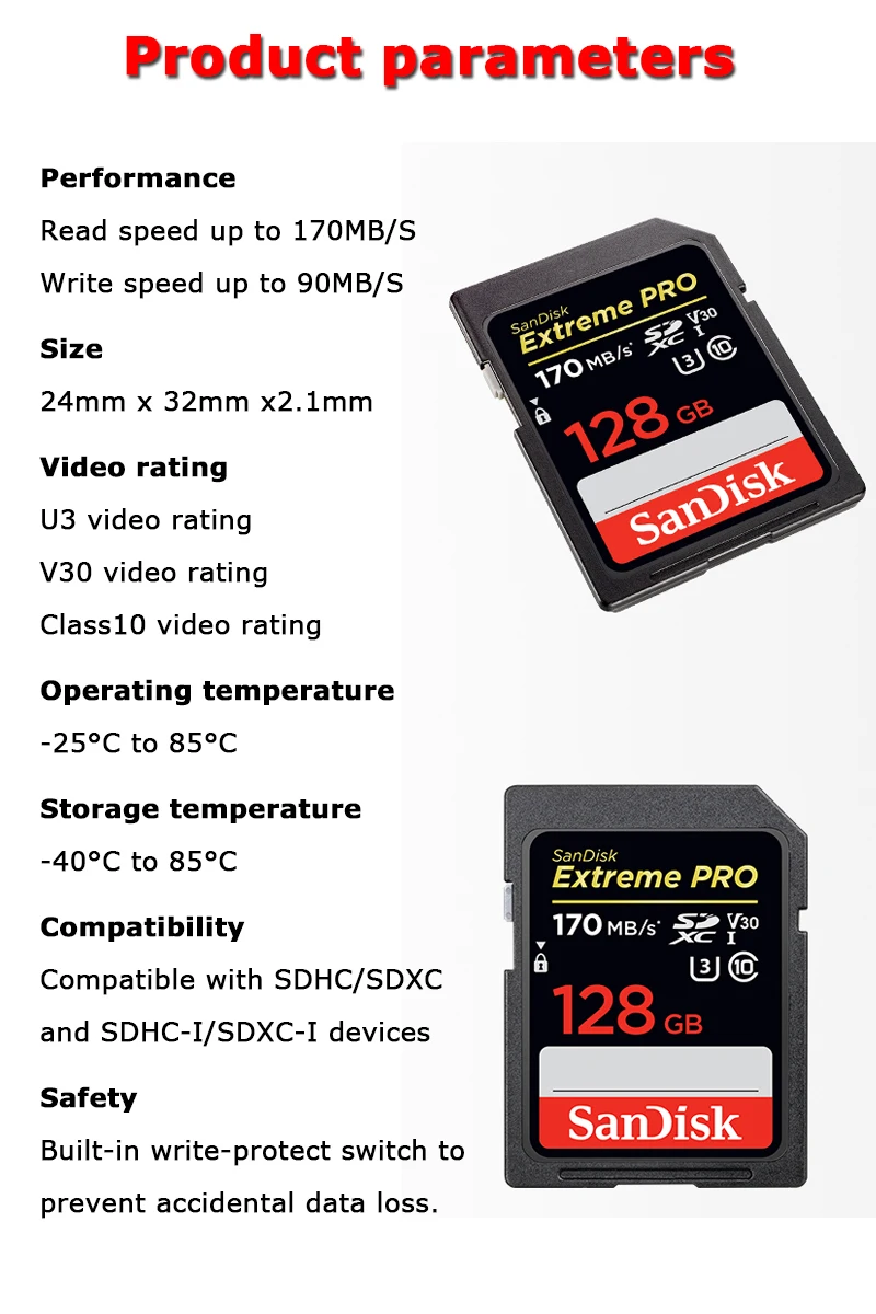 Двойной флеш-накопитель SanDisk Extreme PRO SDHC и SDXC UHS-I 32 Гб 64 Гб 128 высокое Скорость слот для карт памяти C10 U3 V30 SD Камера Class 10 95 МБ/с