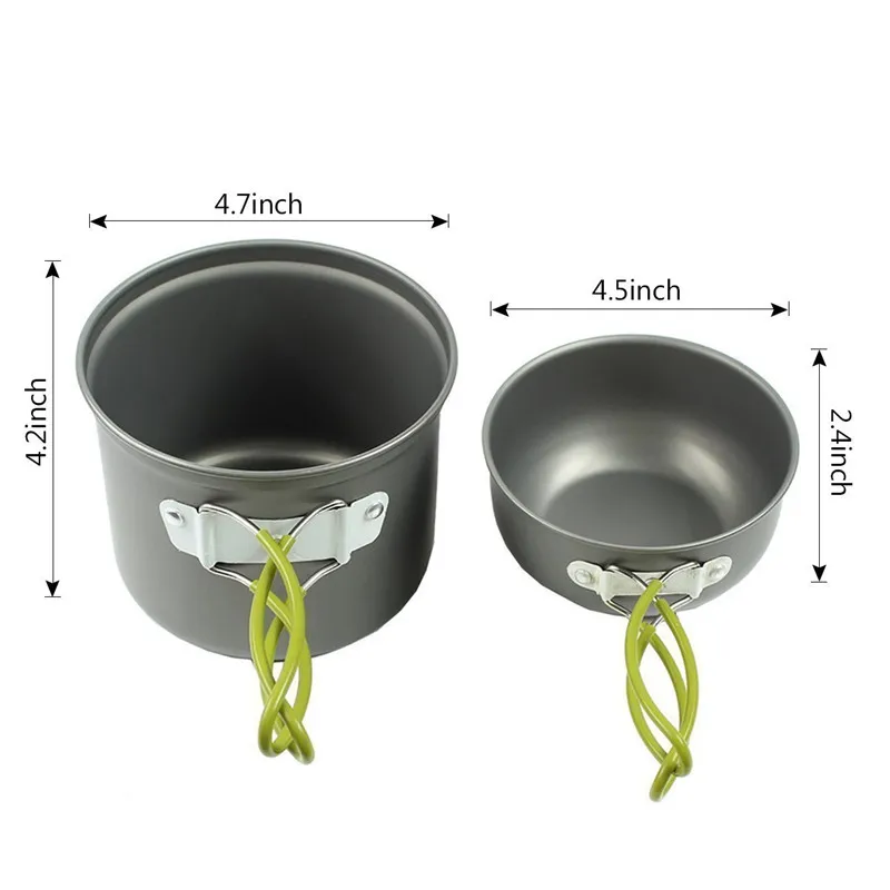 Походная посуда для походов на открытом воздухе алюминиевая кухонная посуда из сплава для приготовления пищи для пикника походная миска кастрюля набор+ газовая горелка на 1-2 человека