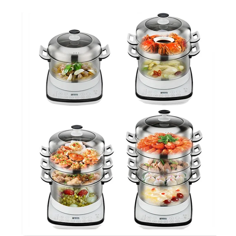 

220V 4 Layers Stainless Steel Steamer Multifunction Electric Steaming Pot Machine Automatic Multi Cooker Steamed Food Pot