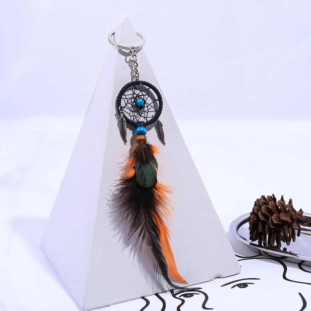 

Hand Woven National Style Hand Catching Dream Net Feather Key Car Pendant
