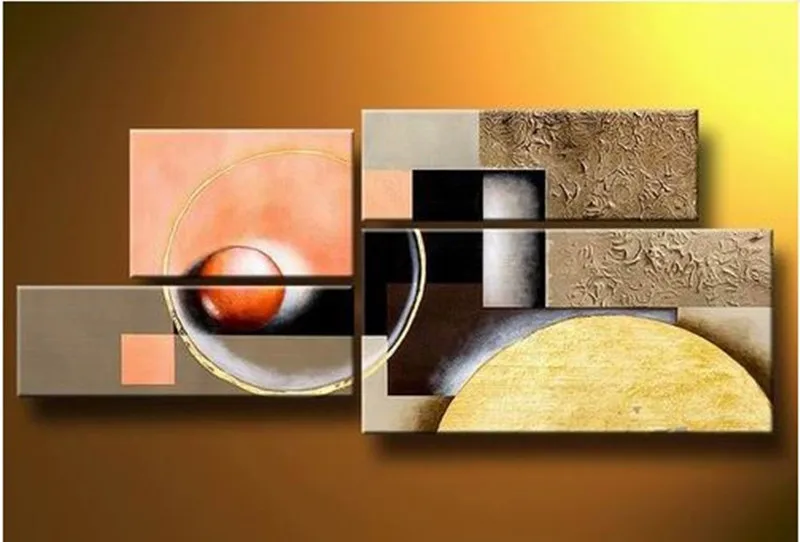 

Modern Home Decor Wall Art 4 Panel Pictures Handpainted Abstract Geometric Oil Painting on Canvas For Living Room Office Picture
