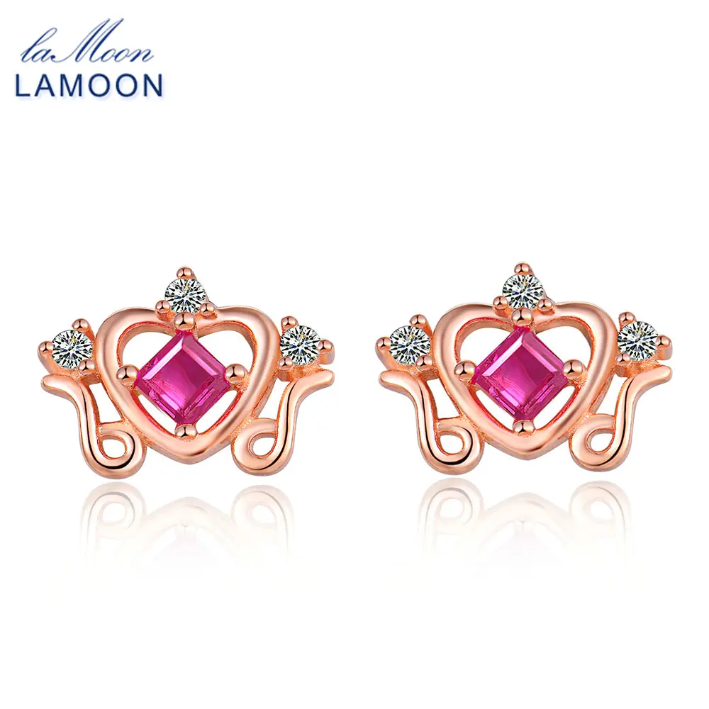 

Серьги-гвоздики LAMOON Princess Cut 100% карат с искусственным Рубином-серебряные ювелирные изделия S925 LMEI043