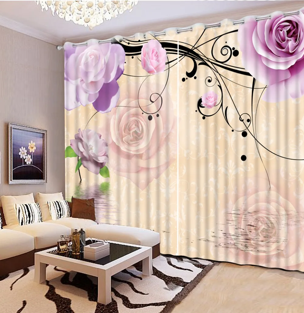 curtains living room window curtain living room purple flower rose 3d