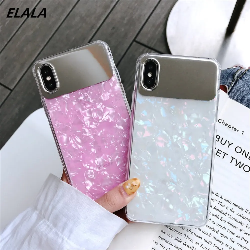 

Elala Colorful Marble Case For iPhone 7 8 Plus Makeup mirror Glossy Glitter Soft Side Cover For iPhone 6s Plus X XS XR Max Cases