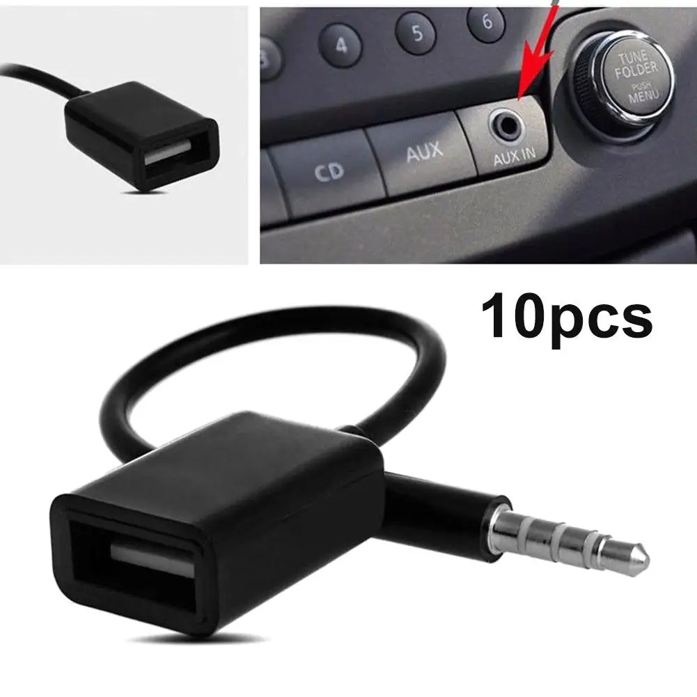 

10Pcs 3.5mm Male AUX Audio Jack to USB 2.0 Female Converter Cables for Car MP3