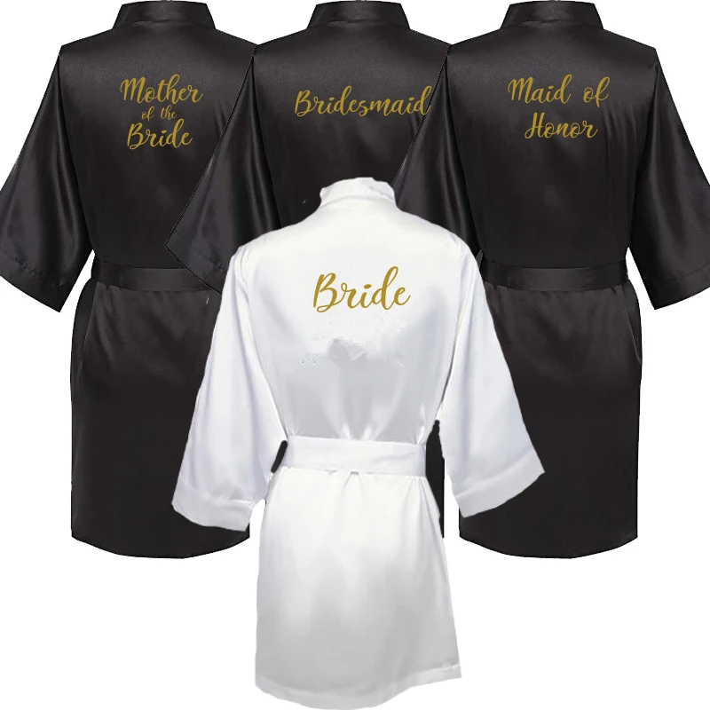 

C&Fung sexy black robe Women Short Bride Bridesmaid Kimono Robes for Wedding Party sister of the bride mother of the bride robes