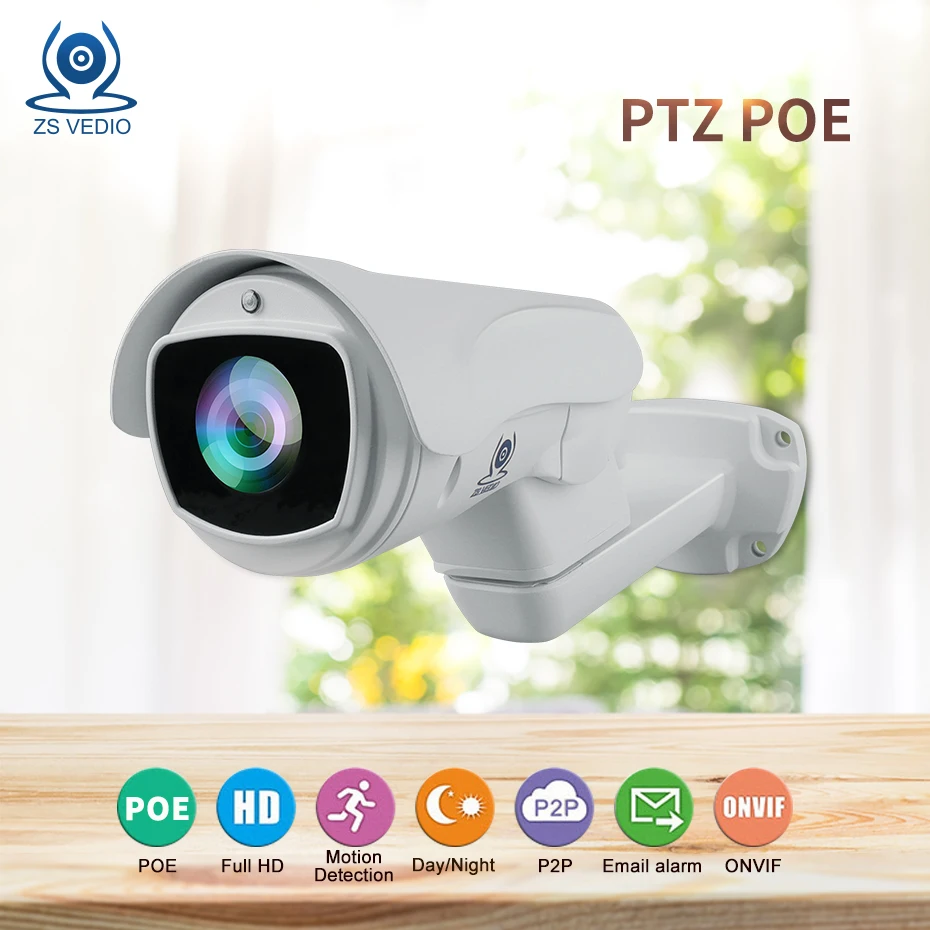 

ZSVEDIO POE IP Camera 2MP / 5MP Super HD 2592x1944 Pan / Tilt 4x/10x Optical Zoom Outdoor Waterproof 50m Laser IR Night Vision