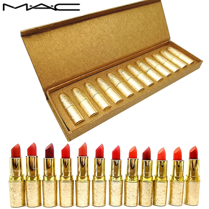 

MAC Lipstick Matte Box Makeup Women Lip Sexy Matte Lipstick Moisturizer Liable to Wear Pencil Lip Stick Cosmetic Mac Makeup Set