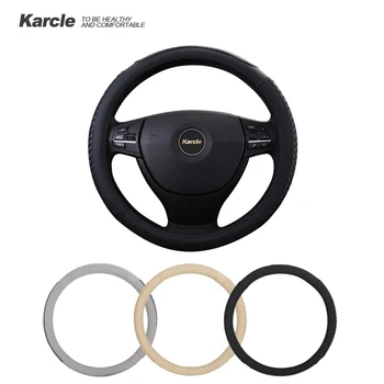 

Karcle Genuine Leather Steering-Wheel Cover 38cm 3D Anti-slip Weave Pattern Steering Wheel Covers Car-styling Car-covers