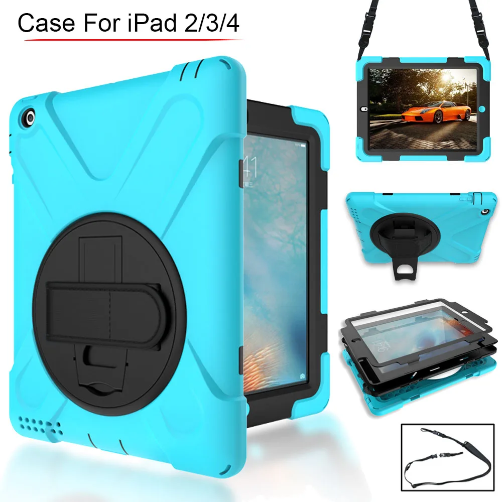 Case For iPad 234,Three Layer Hybrid Full Body Protective Case Swivel