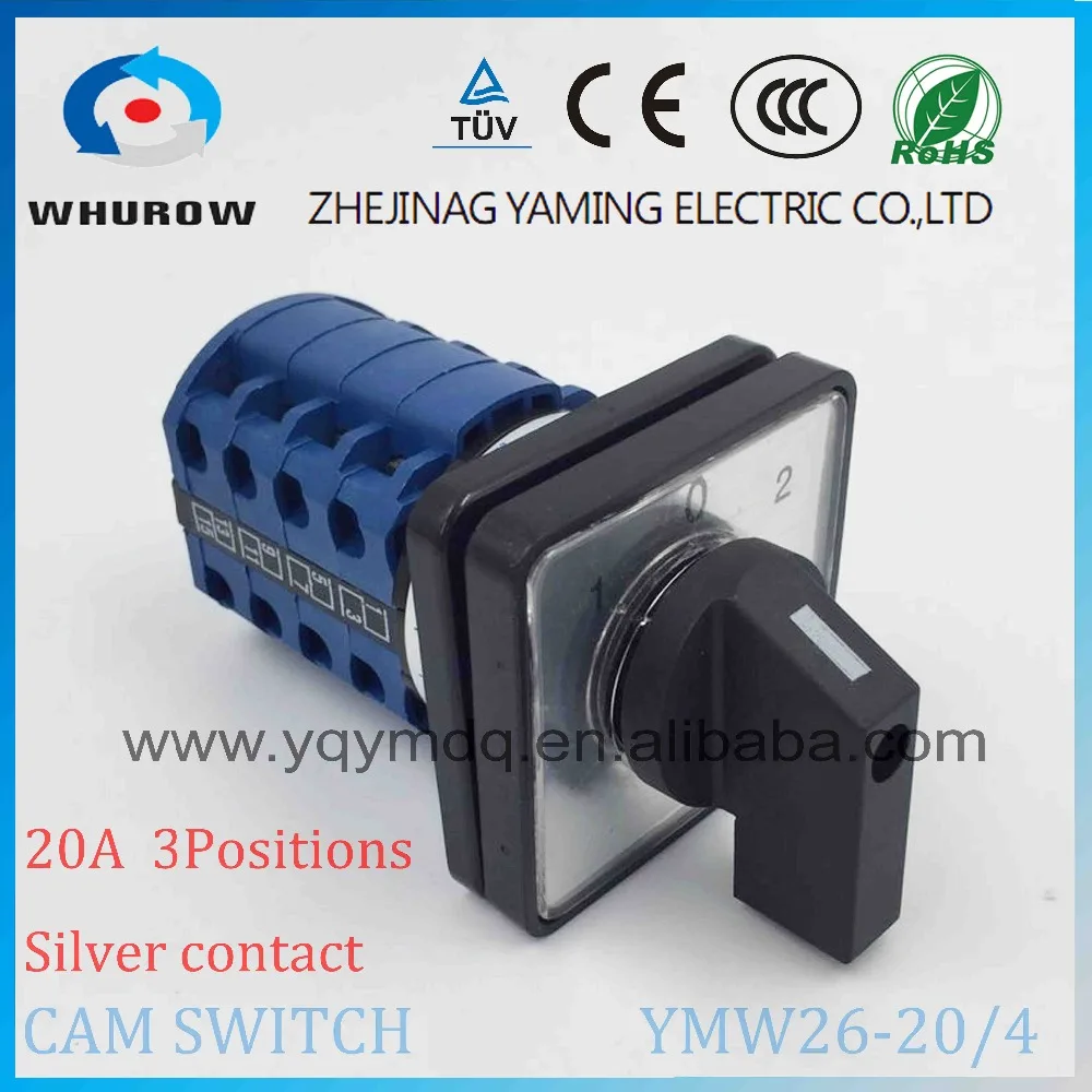 

Cam switch YMW26-20/4 manual electrical changeover rotary switch 20A 4 poles 690V DC voltage silver contact high quality