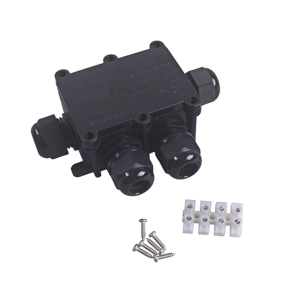 IP68 Waterproof Cable Connector Gland Electrical out 4 Way Black